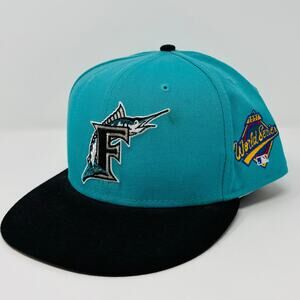 Florida Marlins Hat Cap Fitted Size 8 1997 World Series Side Patch Blue Wool MLB